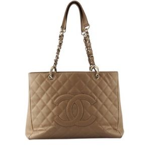 Chanel grand shopper quilted caviar bag in tan!